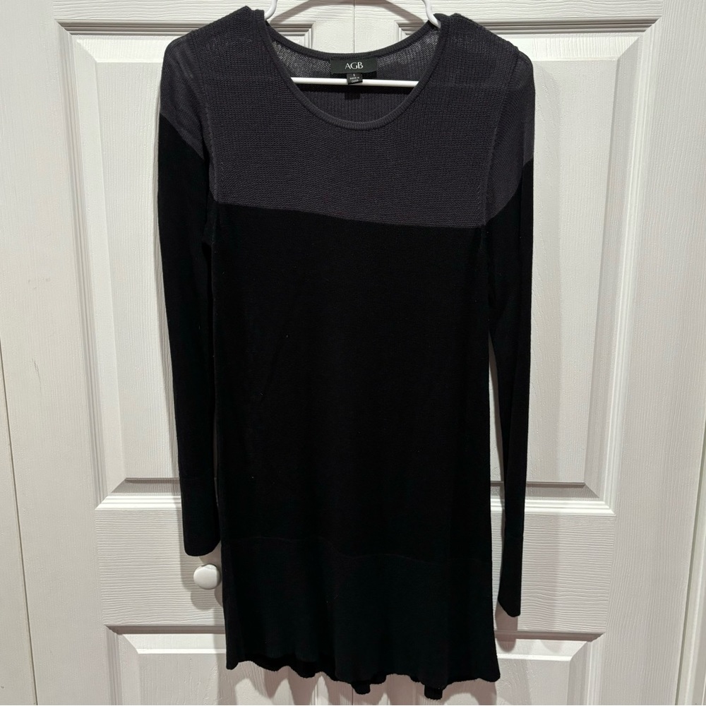 AGB Women’s Long Sleeve Knitted Scoop Neck Maxi Dress - gray / black, size S